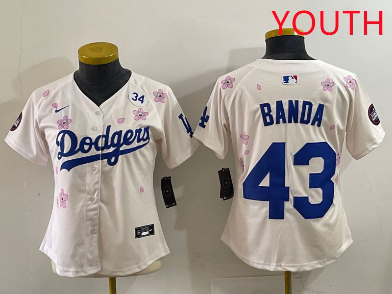 Youth Los Angeles Dodgers #43 Banda Cream Sakura Edition 2025 Nike MLB Jersey style 38
